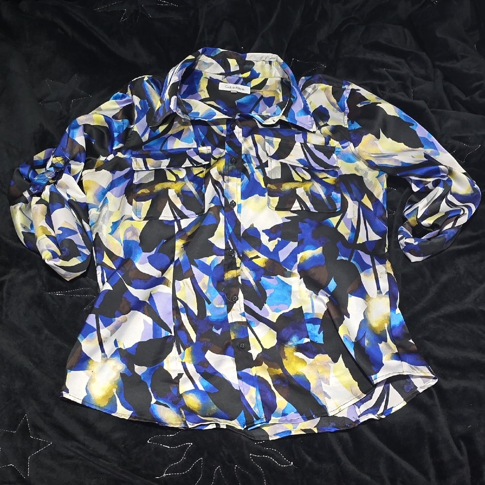 Calvin Klein Blue and Yellow Blouse